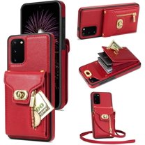 Phone Case for Samsung Galaxy S20 FE 5G 6.5 inch Wallet Cover with Card Holder Zipper Slot Crossbody Strap Lanyard Leather Stand Cell S 20 EF UW S20FE5G S20FE 20S S2O Fan Edition 4G G5 Women Girls Red