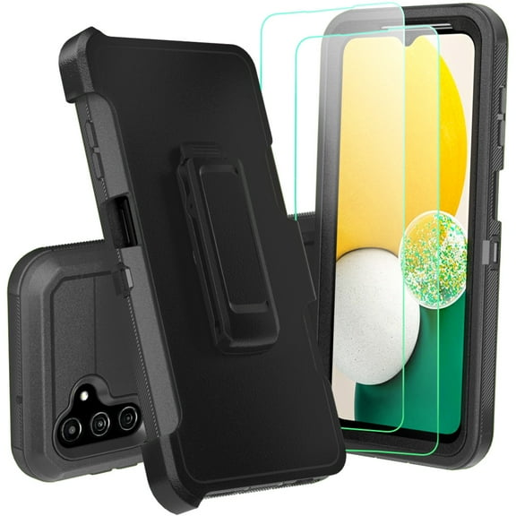 NIFFPD Samsung Galaxy A13 5G Case with Screen Protector Tough Rugged Shockproof Protective Phone Case with Belt-Clip Holster Black