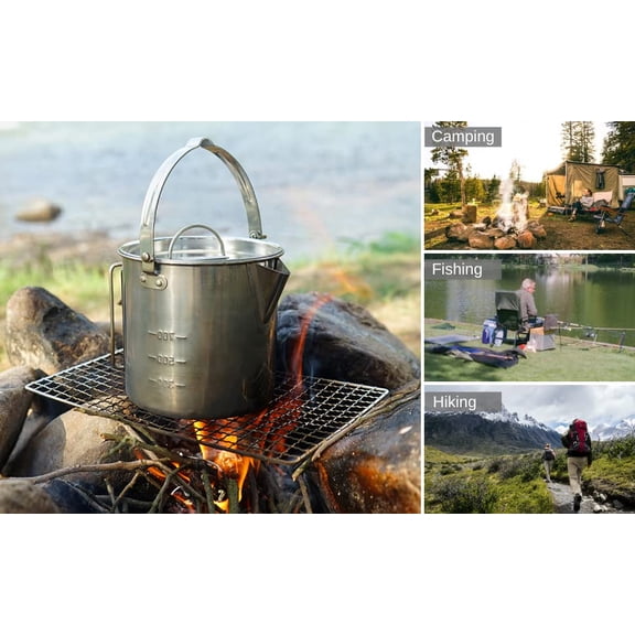 BeGrit Camping Coffee Pot Camping Pot Tea Kettle Stainless Steel Hiking Pot Portable Percolator Coffee Pot with Handles and with Lids for Camping Hiking Picnic