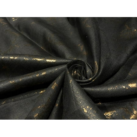 100% HEMP BLACK color fabric with gold foil print 58" wide [16105]