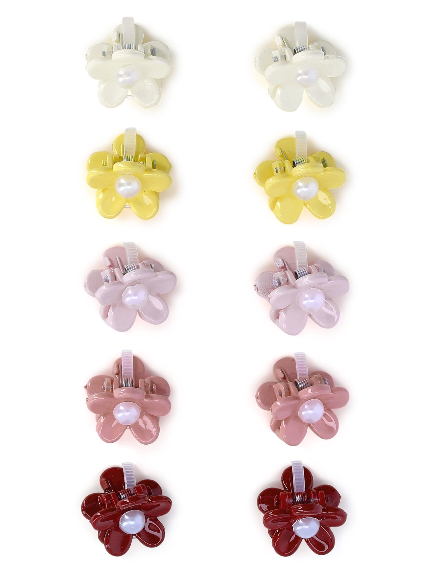 No Boundaries Flower Mini Hair Claw Clips Set, 10-Piece, Women's, Pink Multi