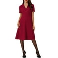 thumbnail image 2 of INSPIRE CHIC Women's 1950s Retro Vintage V Neck Button Down A-Line Swing Wear-to-Work Dress, 2 of 5