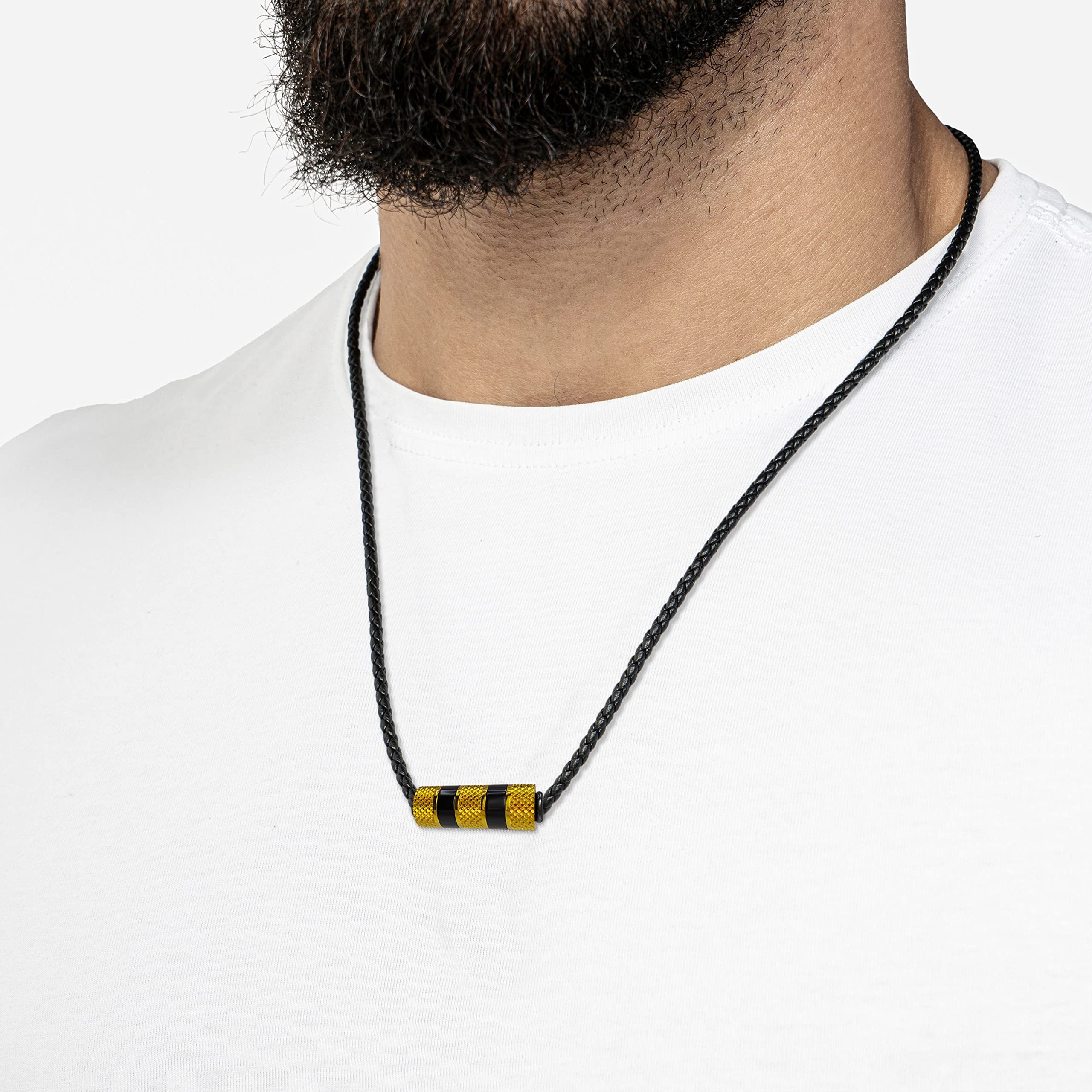 SERASAR Men's Leather Necklace "Solid" with Stainless steel Pendant and Magnetic Closure, Gold 60cm, incliding Gift box