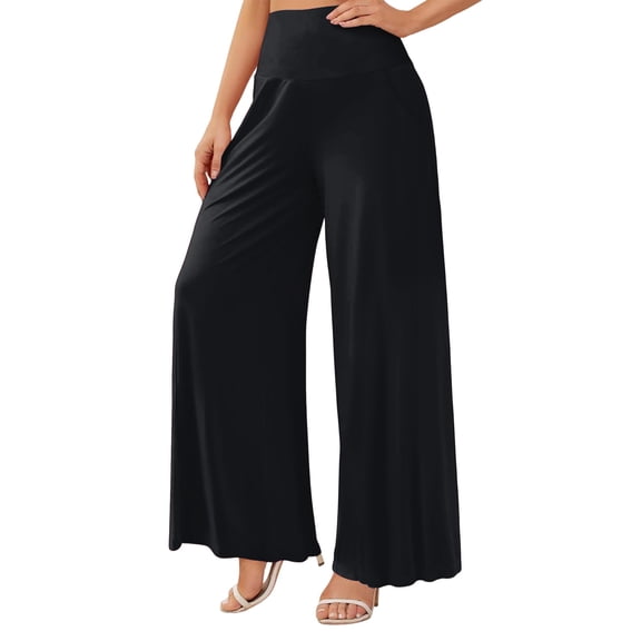 Women's Palazzo Lounge Pants Wide Leg High Waist Pull-On Flowy Toursers with Pockets XL