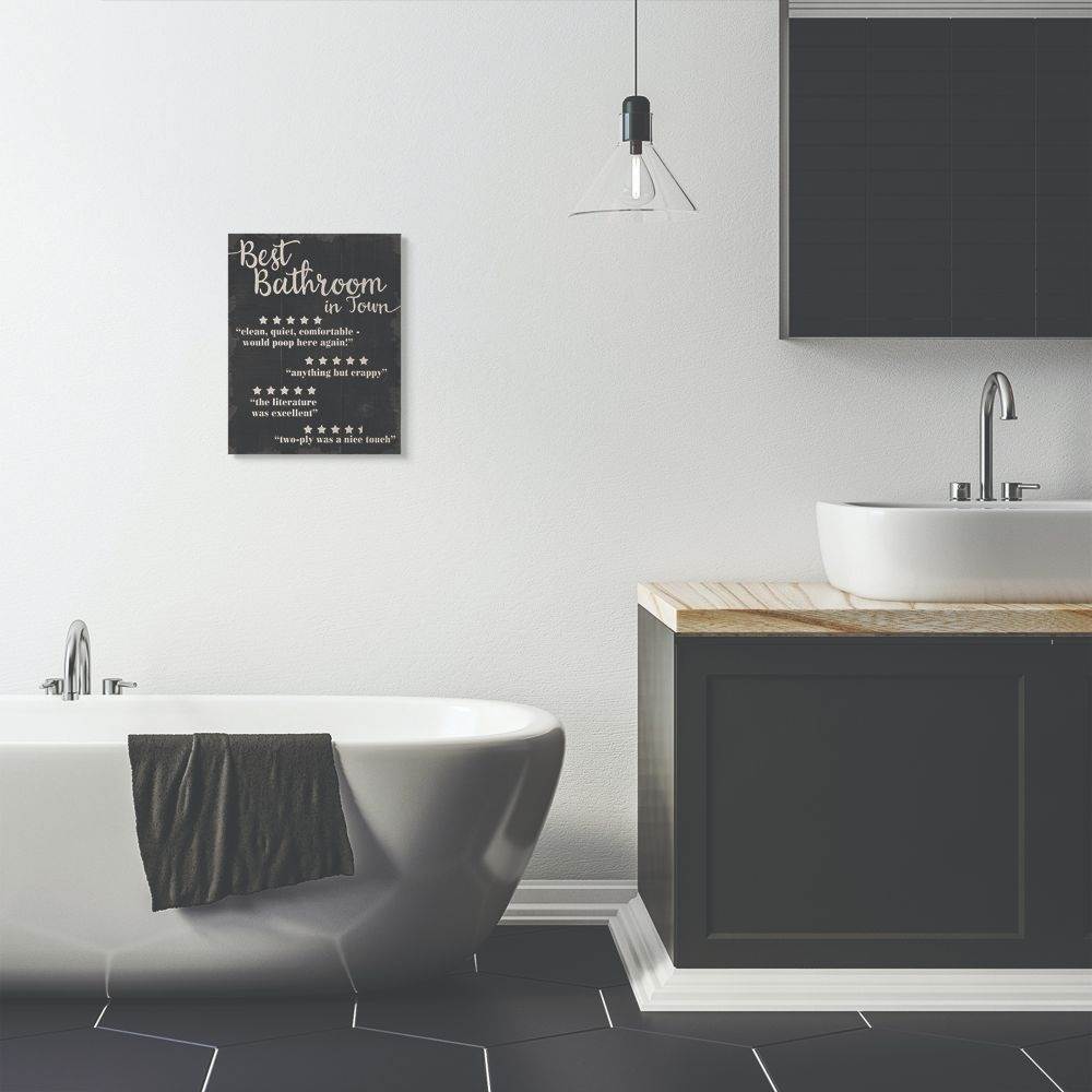 Stupell Industries Best Bathroom Five Star Black Funny Word Design Canvas Wall Art by Daphne Polselli
