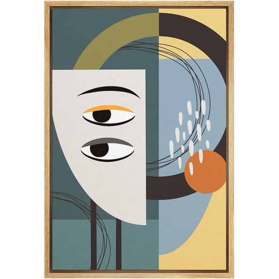 IDEA4WALL Framed Canvas Print Mid-Century Expressionist Face Abstract Shape Illustrations Pop Portrait Art Bohemian Colorful Ultra for Living Room, Bedroom, Office - Natural 24"x36"