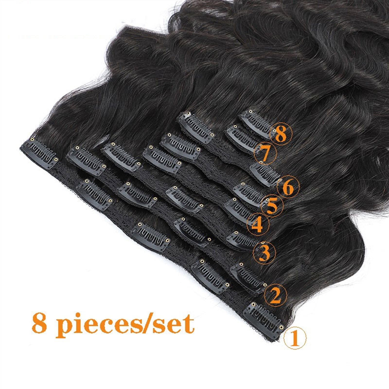 8PCS Clip in Hair Extensions Long Wavy Black Hair Extensions Thick Hairpieces Human Hair Double Weft Brazilian Remy Human Hair 8A Clip in Extensions for Women