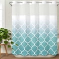 thumbnail image 2 of No Hook Shower Curtain Set with Snap in Liner, Cyan Gradient Morocco Pattern Waterproof Bathroom Curtain with See Through Top Window, Teal Grid Modern Minimalist Art Double Shower Curtains, 2 of 9