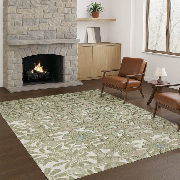Addison Rugs Chantille Indoor/Outdoor Transitional Floral Celery Machine Washable Rectangle Rug, 10' x 14'