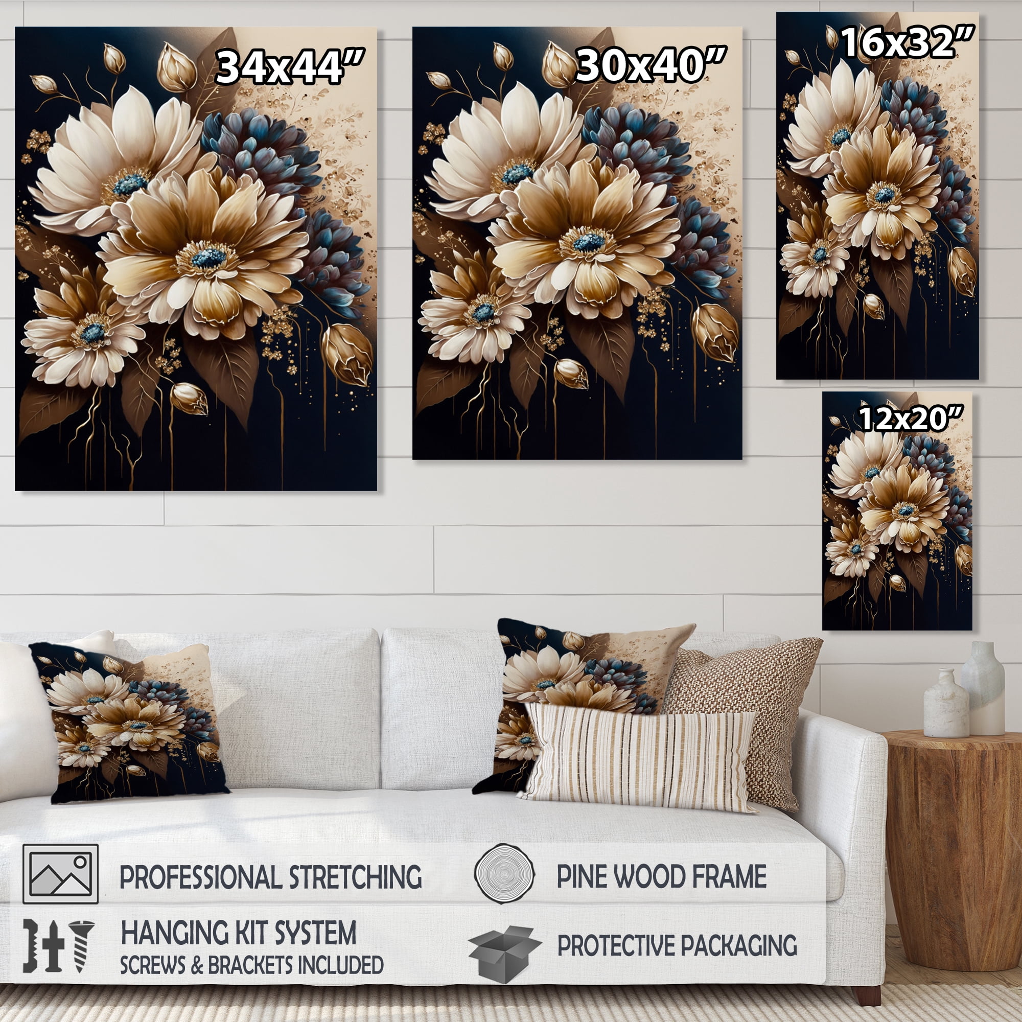 Designart Brown Daisy Bunch I Canvas Wall Art