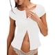 thumbnail image 1 of Tops Yousify de punto acanalado de verano de manga corta para mujer, color blanco, 1 of 5