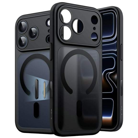 JETech Magnetic Case for iPhone 17 Pro Max 6.9-Inch Compatible with MagSafe, Shockproof Slim Phone Cover with Built-in Camera Control Button, Matte Translucent Back (Black)