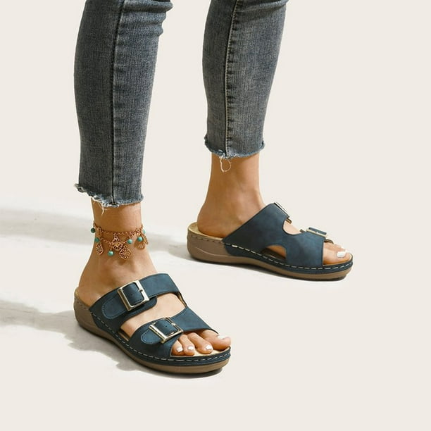 Sandalias de playa con cuña y punta abierta para mujer, informales, para vacaciones, cómodas Wmkox8yii ytu3297