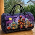 thumbnail image 3 of Halloween Haunted Town Quilted Barrel Shoulder Bag, Pumpkin Bat Moon Print Carry On Travel Bag with Soft Handles for Gym Yoga Overnight Trip, 3 of 5