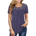 thumbnail image 3 of Qarigey Camiseta de mujer Túnica plisada Top Cuello Manga corta Blusa de encaje de encaje de manga corta Prendas para la parte del cuerpo Púrpura claro METRO Qarigey AP003108-12, 3 of 5