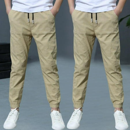 Gamivast 2-Pack Boys s Pants Elastic Waist Drawstring Trousers Lightweight Straight Leg Back To School Joggers with Pockets for Summer Beach Vacation Lounge Wear