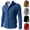 thumbnail image 5 of Men Sweater Coat Solid Color Stand Collar Cardigan Single breasted Soft Warm Elastic Neck Men Coat for Daily Wear, 5 of 7