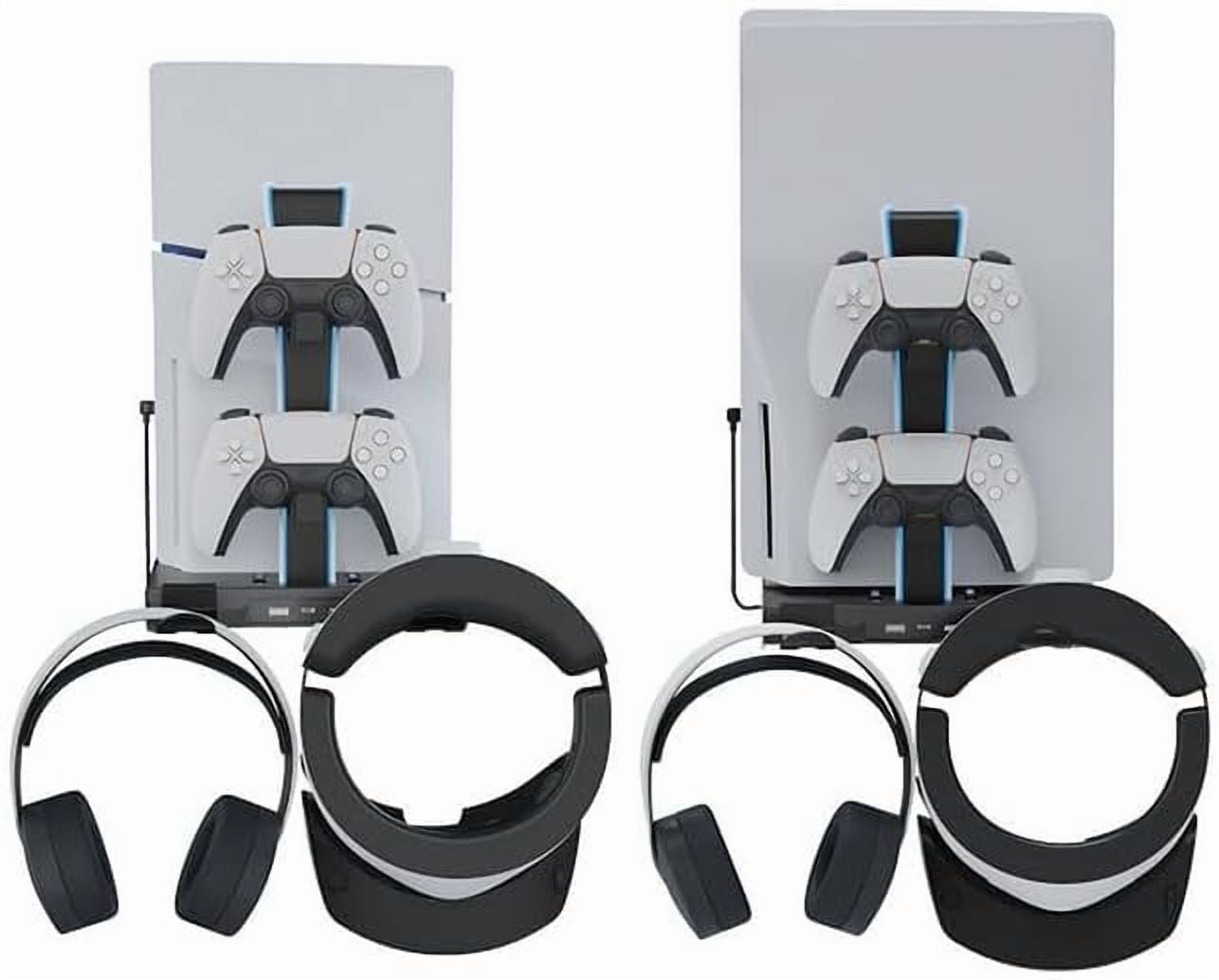Wall Mount for PS5 Pro/Slim/P5 CD-ROM and Digital Edition with Cooling Fan and Handle, Charging Cradle with Headphone Storage Hook and Mounting Bolt Assembly