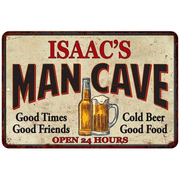 ISAAC'S Man Cave Sign 8 x 12 High Gloss Metal 208120011280