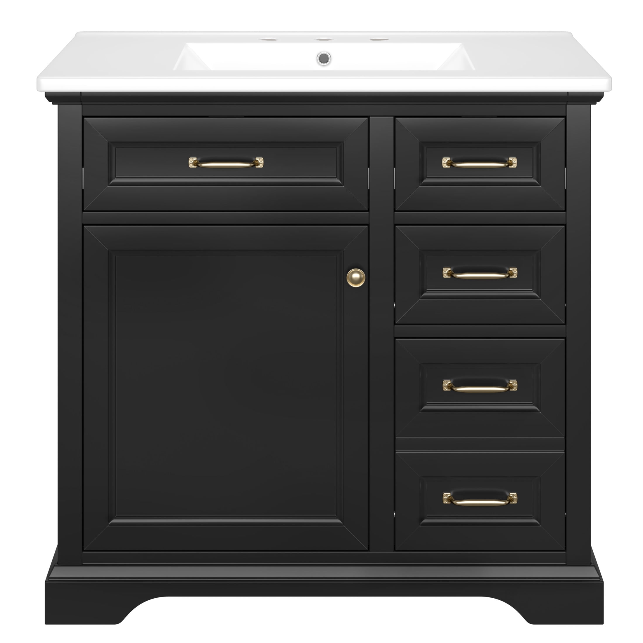 Christopher Knight Home 36" Bathroom Vanity with Sink, Tip-out Drawers, Soft-Close Doors, Black