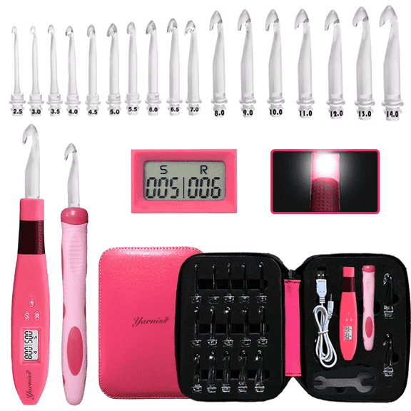 Yarniss Digital Counter Crochet Hooks Set, 17 Size Light up Crochet Hooks 2.5mm ~14.0mm