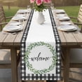 thumbnail image 4 of Welcome Table Runner 90 Inches, Spring Summer Green Leaves Rings Rustic Checkered Bed Runner Dresser Scarves Tabletop for Indoor Outdoor Parties/Ceremony/Banquet, 13" x 90", 4 of 9