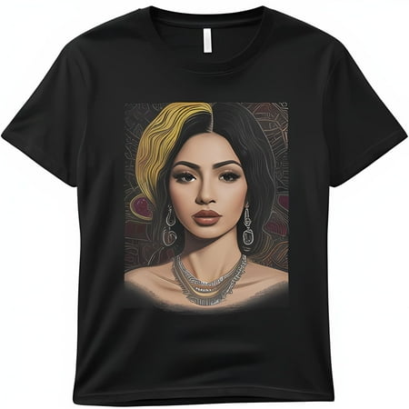 Nicki Minaj Inspired Black T-Shirt with Bohemian Patterns and Silver Jewelry