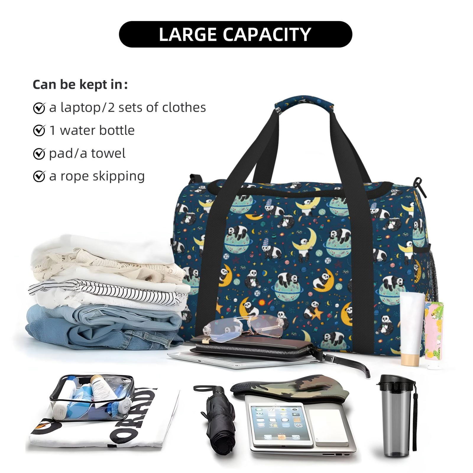 Fuzoiu Space Sleeping Panda Print Travel Duffle Bag,Carry On Tote Bags,Duffel Bag,Sport Gym Bag, Hospital Bag for Labor and Delivery, Overnight Bag,Luggage Bag