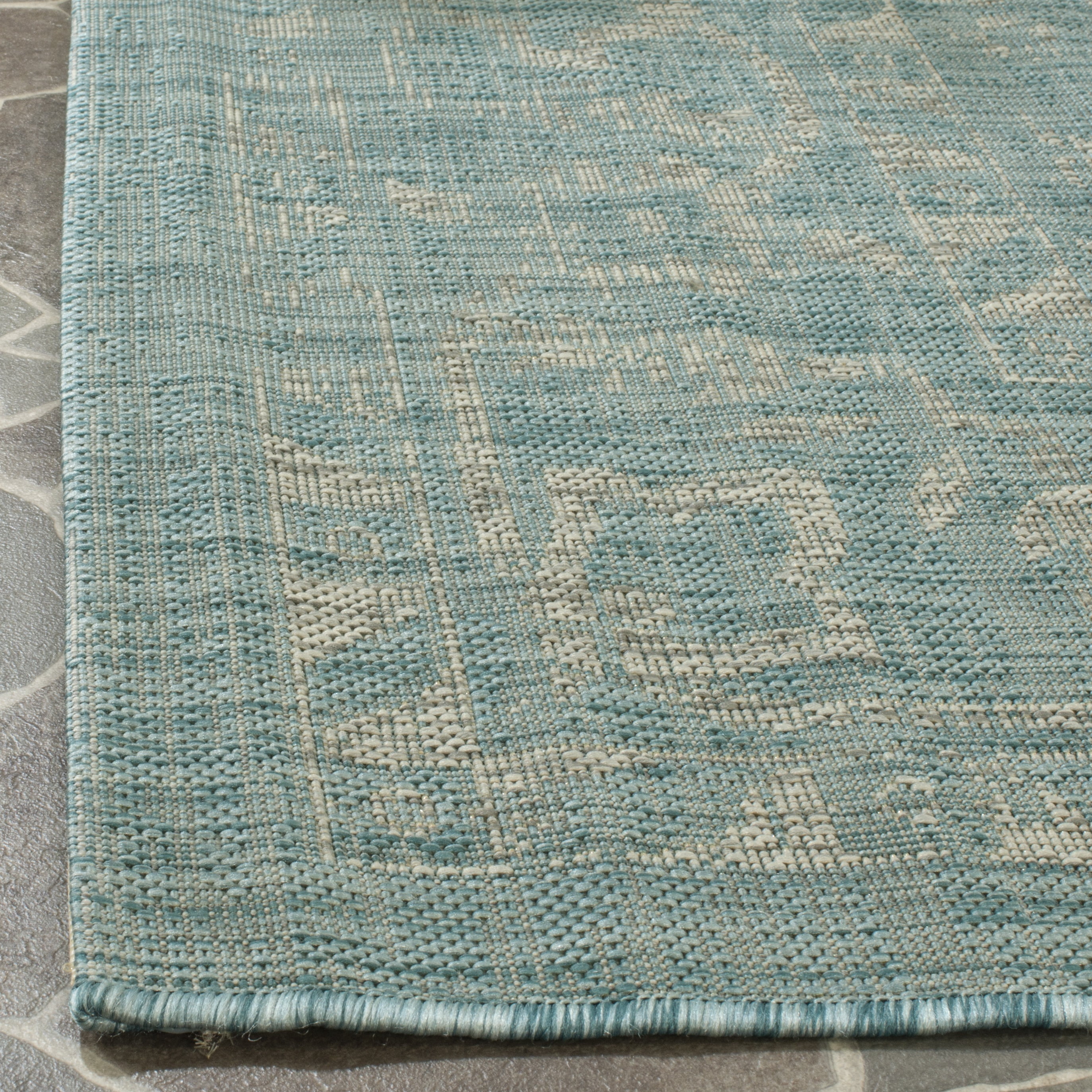 SAFAVIEH Courtyard Clodagh Medallion Indoor/Outdoor Area Rug, Aqua/Grey, 6'7" x 6'7" Square