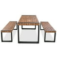 thumbnail image 6 of 3 Pcs Outdoor Dining Table Set With 2 Benches, Unique Top Texture, Acacia Wood Top & Steel Frame, For Outdoor & Indoor, Natural, 6 of 13