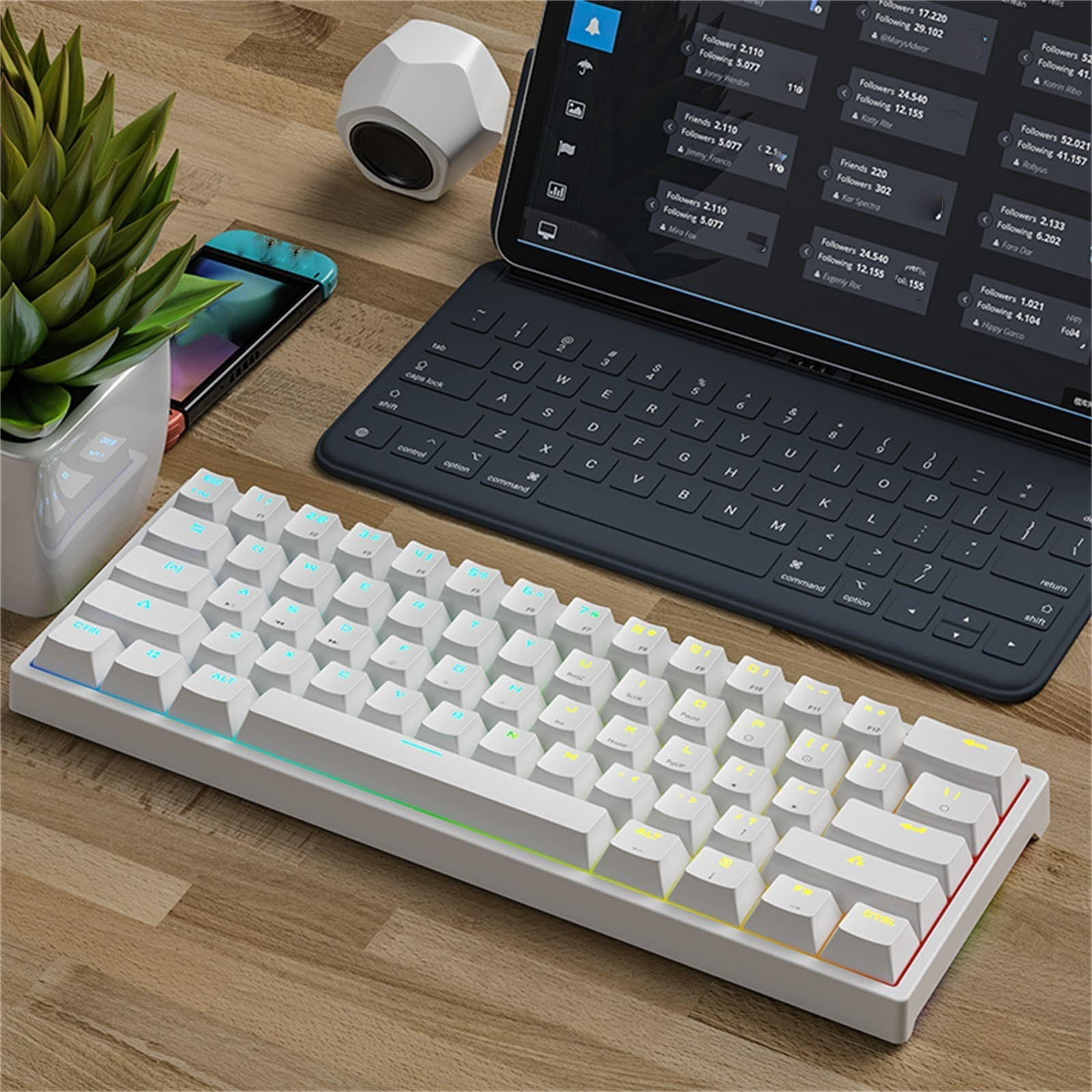 Wired Mechanical Gaming Keyboard with RGB Backlight and No Ghosting 61 Keys Illuminated USB Keyboard Blue Switches for DDR4 Desktops