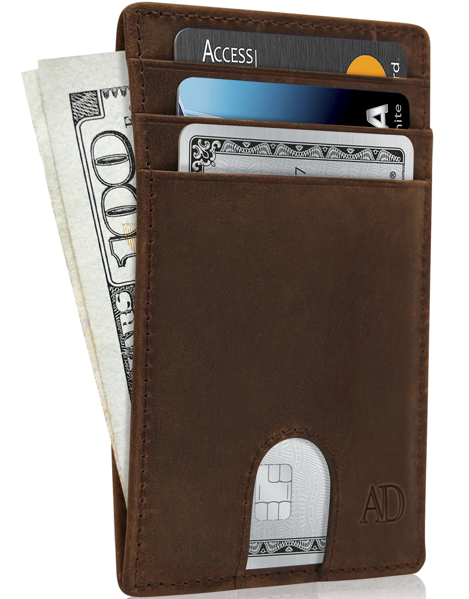 RFID Slim Leather Card Case Wallet Minimalist Credit Card Holder Front Pocket Wallets Money Clip for Men & Women