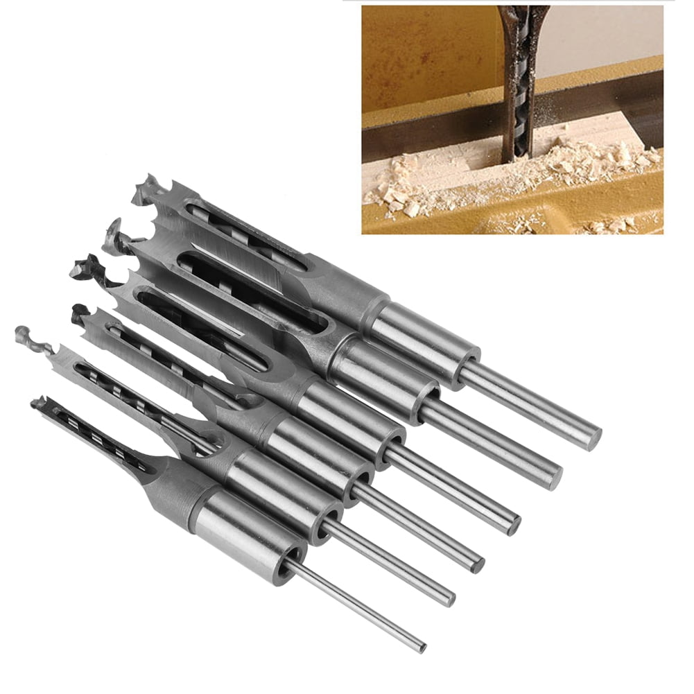 4PCs Set Hollow Square Hole Saw Mortiser Chisel Auger Drill Bit Woodworking Tool