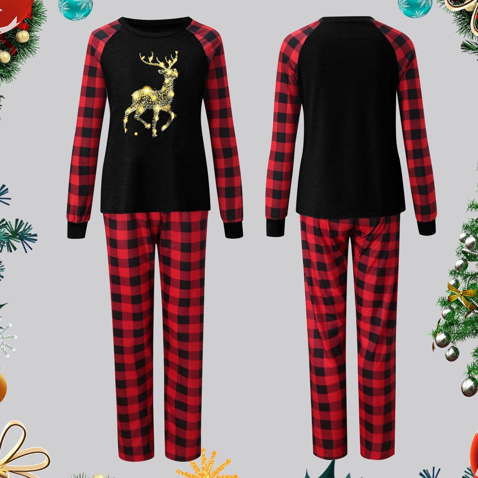 WILLBEST Pantalons pour Femmes, Confortables et Décontractés, Ensemble de Pyjama de Noël Assorti pour la Famille, Imprimé, Col Rond, Manches Longues, Pantalons Longs, Vêtements de Famille, Pyjamas, Pantalon de Travail Noir