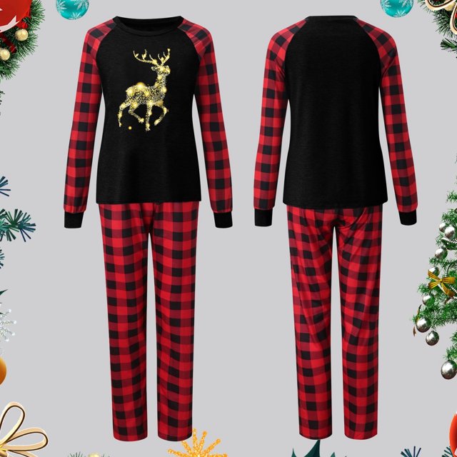 WILLBEST Pantalons pour Femmes, Confortables et Décontractés, Ensemble de Pyjama de Noël Assorti pour la Famille, Imprimé, Col Rond, Manches Longues, Pantalons Longs, Vêtements de Famille, Pyjamas, Pantalon de Travail Noir