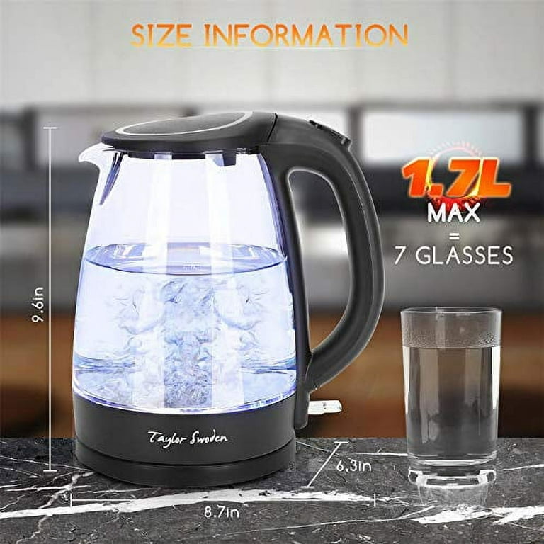 Glass Hot Water Taylor Swoden Kettle Electric for Tea and Coffee 1.7 Liter Fast Boiling Electric Kettle Cordless Water Boiler with Auto Shutoff & Boil