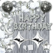 Refavor Disco PresNok Party Decorations - 87pcs Disco Happy Party Decorations Silver Backdrop Disco Balloons Ball Decor 60s 70s 80s Cool Retro Silver Decorations Women Men