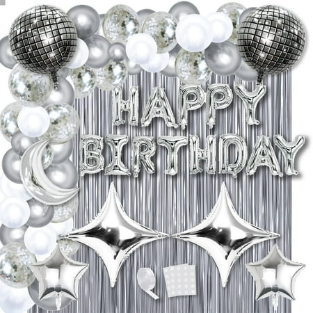Refavor Disco PresNok Party Decorations - 87pcs Disco Happy Party Decorations Silver Backdrop Disco Balloons Ball Decor 60s 70s 80s Cool Retro Silver Decorations Women Men