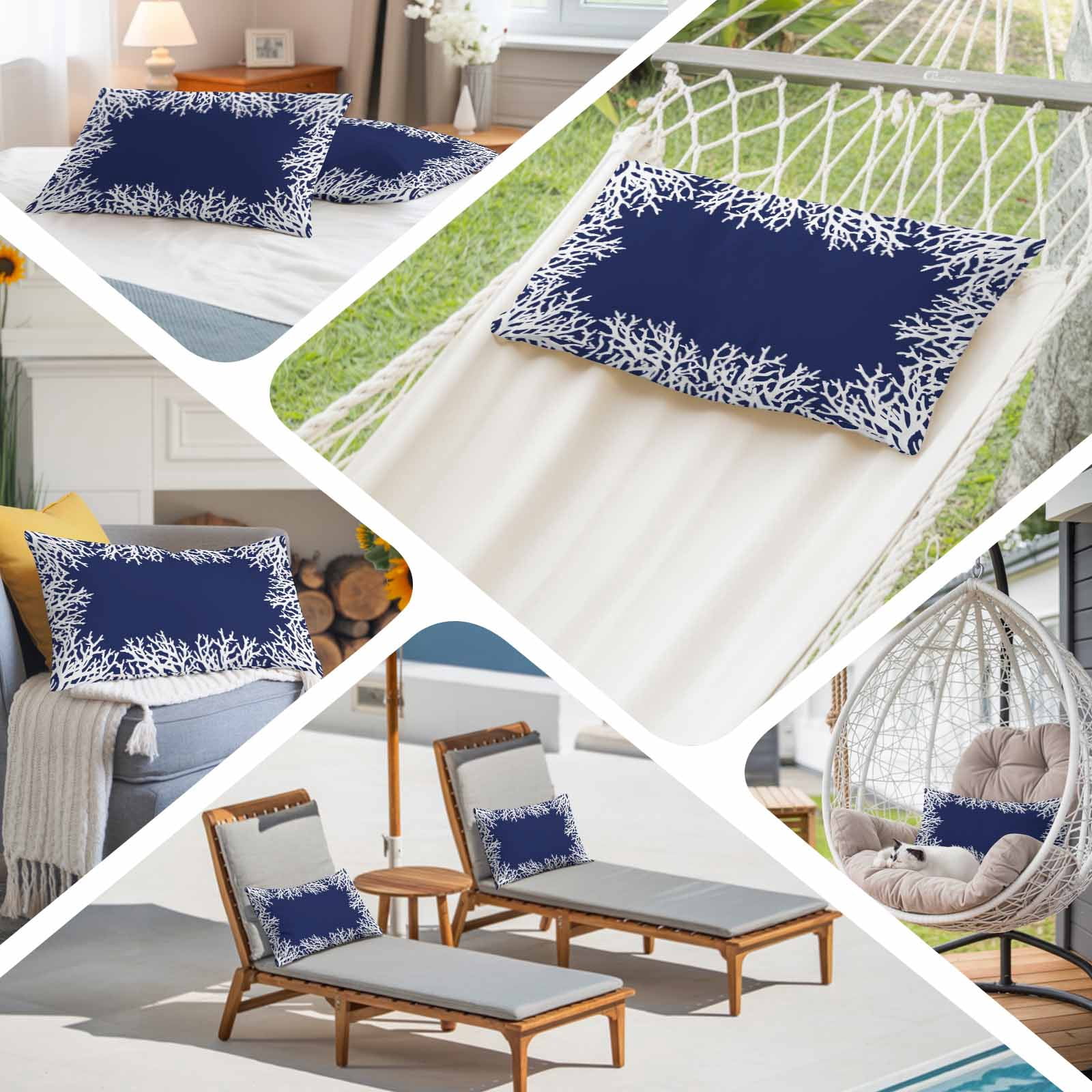Coastal Coral King Pillow Covers, Navy Blue Ocean Marine Nautical Beach Soft Breathable Throw Pillow Cases with Invisible Zipper, Decorative Pillowcase Pillows Protectors for Sofa Bed Couch 20"x36"