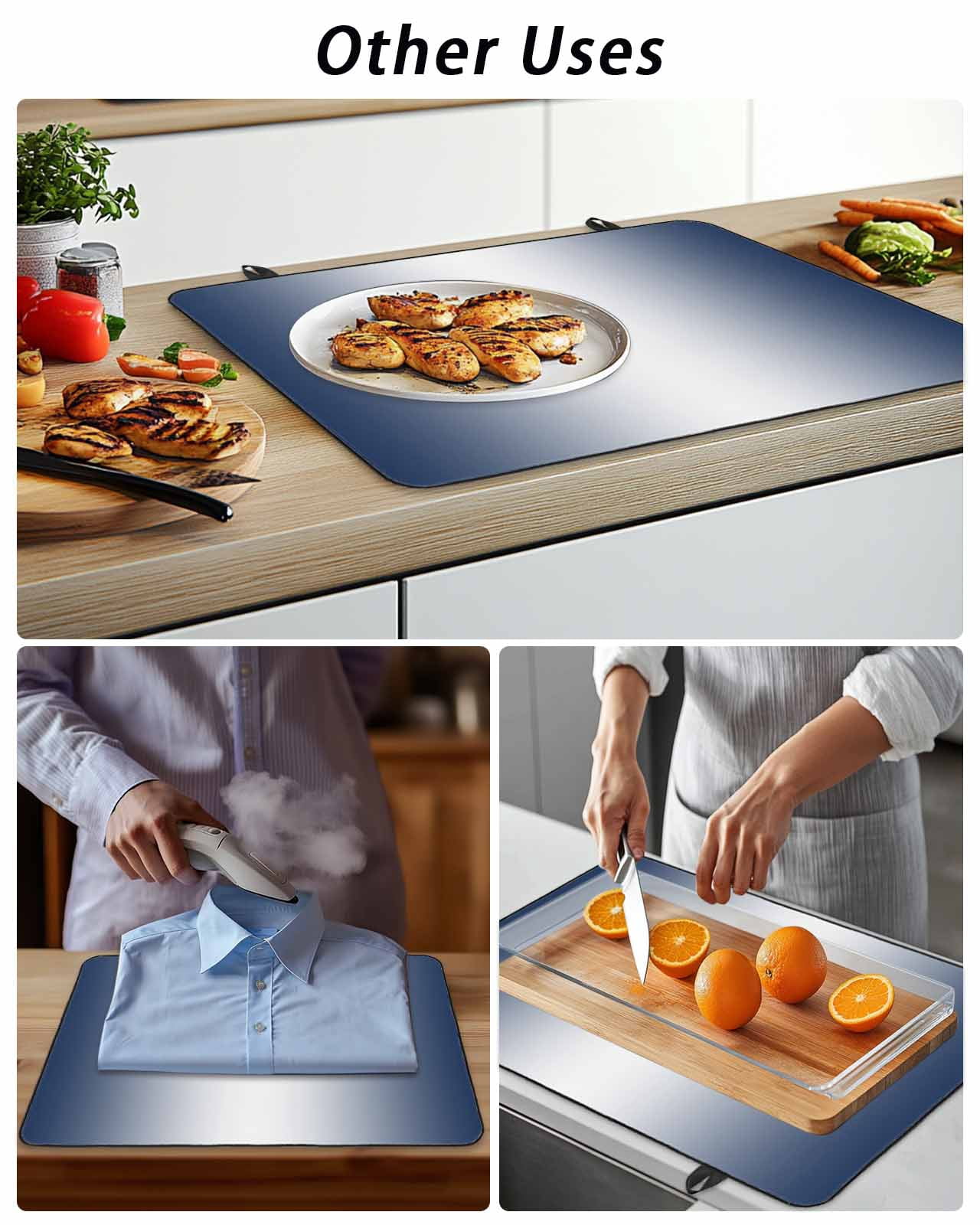 Stove Top Covers for Electric Stove, Navy Blue Ombre Glass Stovetop Cover Protector, Blue White Gradient Modern Abstract Art Induction Cooktop Protector Oven Mat for Kitchen Countertop 36"x21"