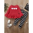 thumbnail image 3 of Toddler Baby Girl Valentine's Day Clothing Set Ruffle Tunic Pullover Top Patchwork Long Pants Set Little Girls Heart Print Outfits, 3 of 8