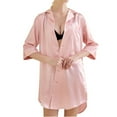 thumbnail image 3 of Homgro Women's Silk Nightgown Satin Brides Night Shirt Soft Button Up Sleep Shirt Dress Sleepwear Short Collared 3/4 Sleeve Pj Bridesmaid Nightshirt Summer Housecoat Pink Blush Small, 3 of 5