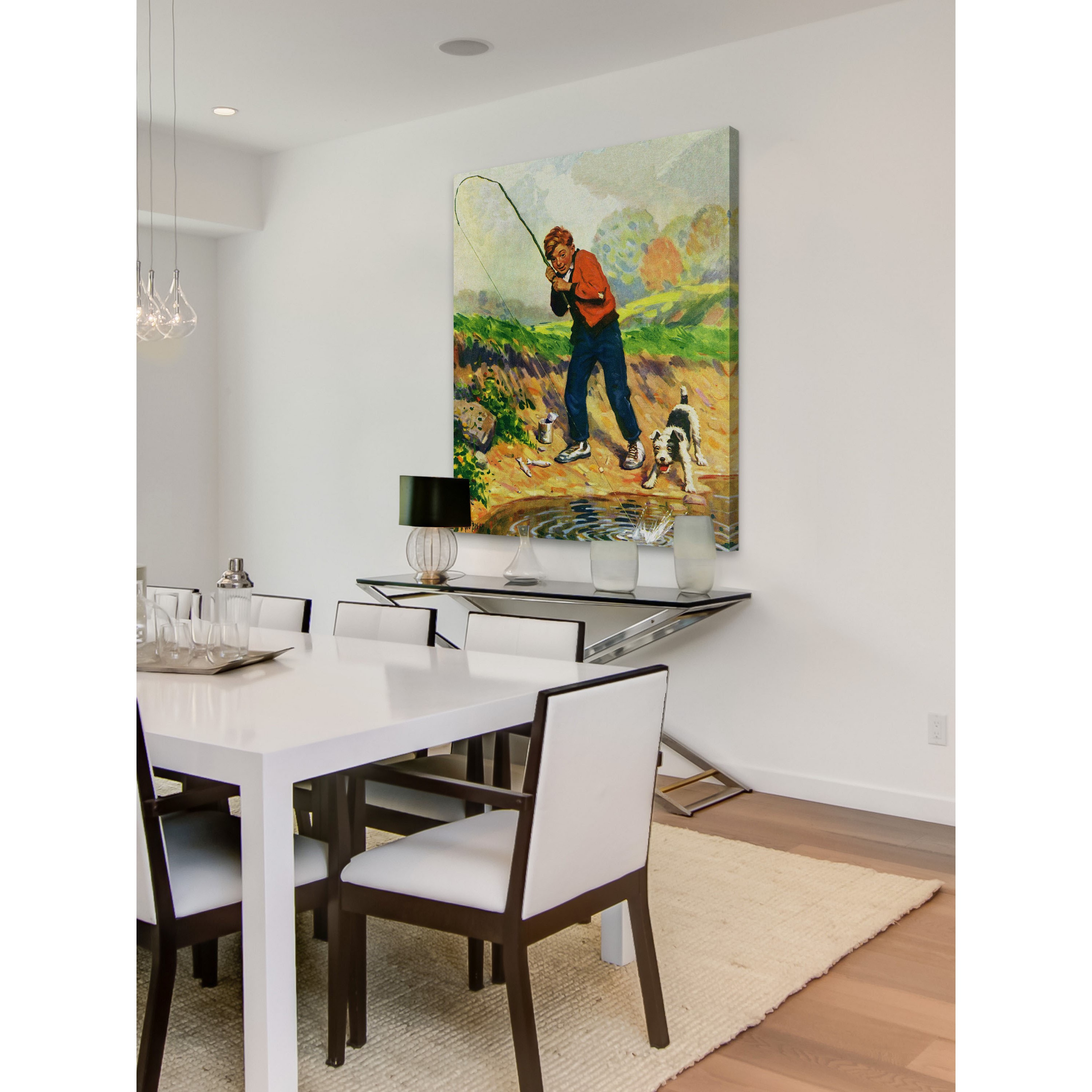 Marmont Hill - "Boy Fishes" Painting Print on Wrapped Canvas