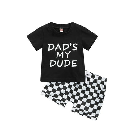 

Qtinghua Toddler Baby Boy Summer Clothes Letter Print Short Sleeve T Shirt Tops Checkerboard Shorts Outfits
