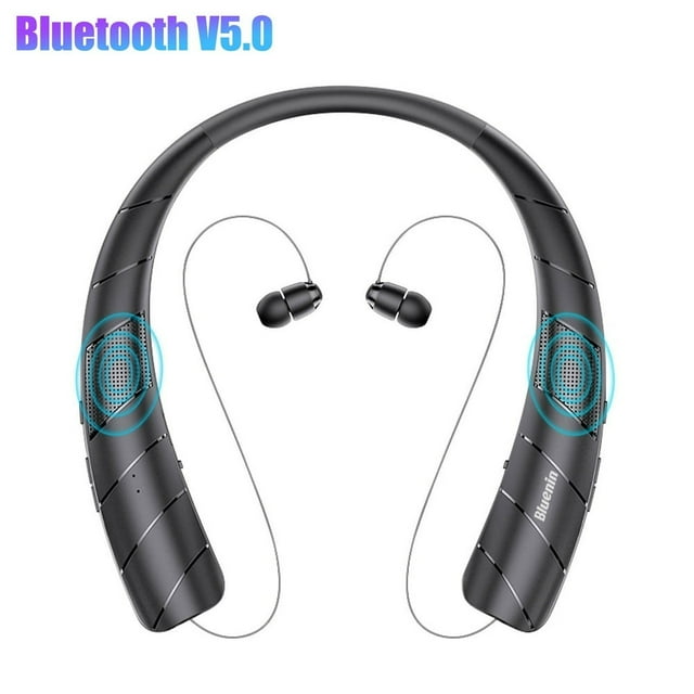CHUANK Écouteurs Bluetooth Haut-Parleur 2 en 1 Écouteurs Sans Fil Tour de Cou Haut-Parleur Portable avec Micro à Réduction de Bruit CVC6.0 Écouteurs Rétractables Stéréo Casque Résistant à la Transpiration avec 48H