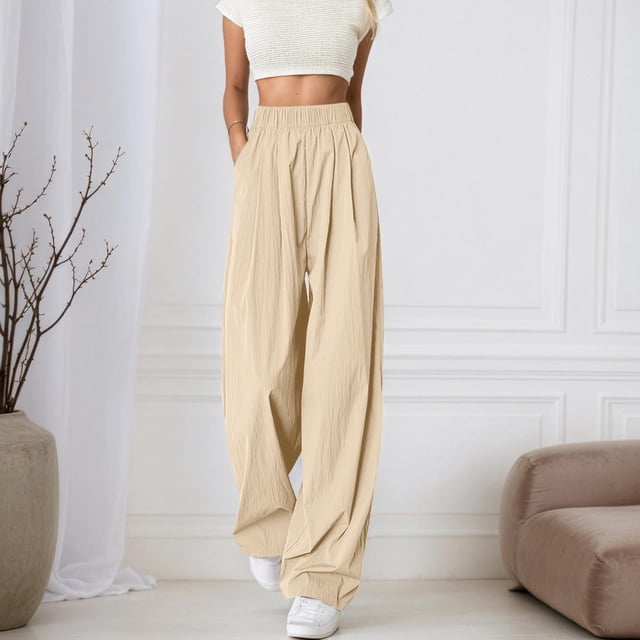WILLBEST Pantalones Casuales para Mujer, Cómodos, de Cintura Alta, Holgados, de Pierna Ancha, para Uso Diario, Primavera, Verano y Otoño - Moda Versátil Extra Grande