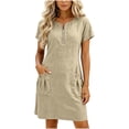 thumbnail image 3 of Bxsruta Women's Casual Short Sleeve Popover Dress with Zipper Mock Neck and Pockets Cocktail Length Loose Flowy Breathable Lightweight Soft Comfortable for Summer, 3 of 8