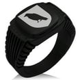 thumbnail image 1 of Stainless Steel Raven Bringer of Death Coat of Arms Shield CZ Ribbed Needle Stripe Pattern Biker Style Polished Ring, 1 of 1