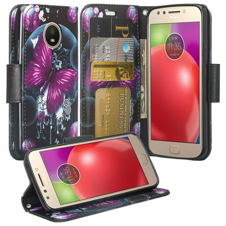 Motorola Moto E4 Plus Case, SOGA [Pocketbook Series] PU Leather Magnetic Folio Flip Wallet Case feature Kickstand for Moto E4 Plus - Pink Butterfly