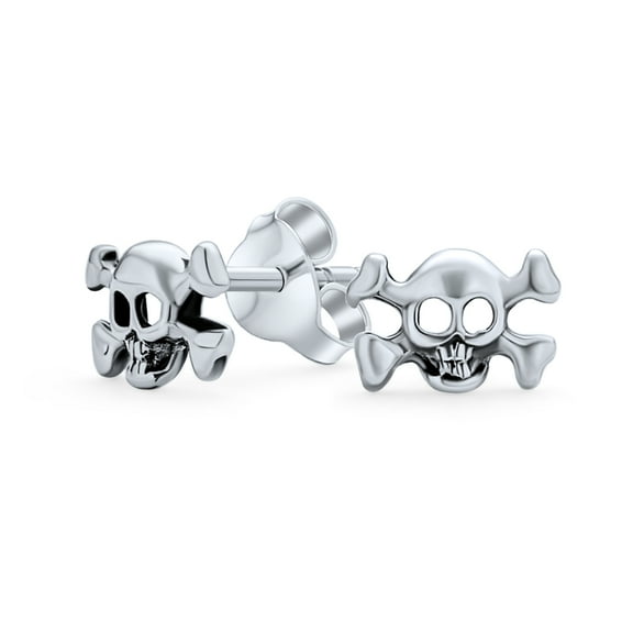 Bling Jewelry Womens Caribbean Pirate Skull Stud Earrings for Men Bikers Rockers Sterling Silver
